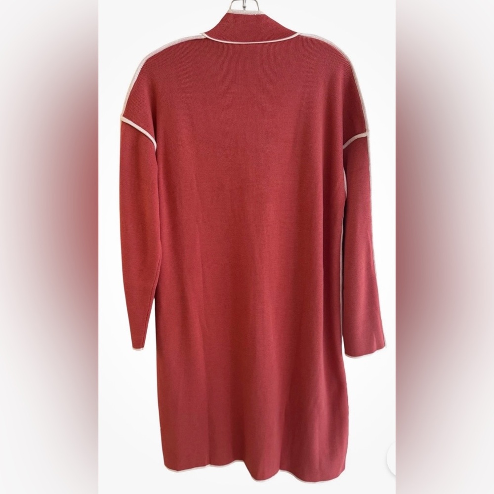 Marla Wynne Cardigan Small Red White Trim Open Front Long Duster Sweater NWT - Picture 3 of 8